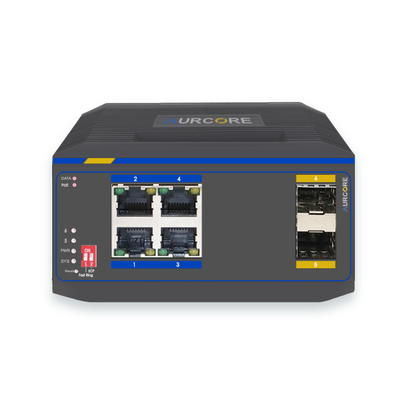Aurcore AIS2001P Indistrial Network Switch 4GE, 2GE SFP, PoE/PoE+