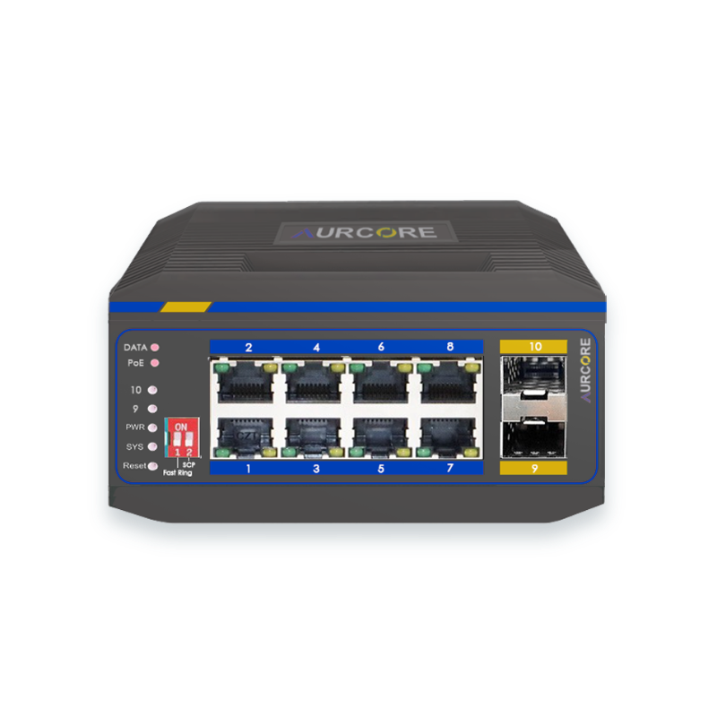 Aurcore AIS2002P Indistrial Network Switch 8GE, 2GE SFP, PoE/PoE+